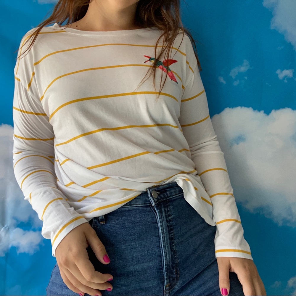 Who What Wear striped shirt with bird embroidery